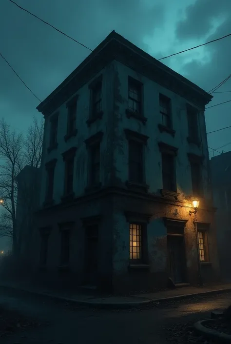 it is around 11 pm. an old, abandoned building stands in a corner of the city, as if blending into the ghostly atmosphere. rumor has it that anyone who enters the building at 