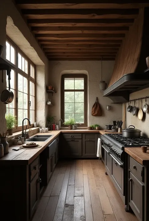 Rustic kitchen , no food .