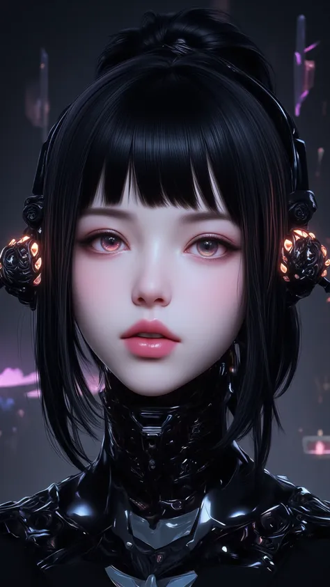 ((best quality)), ((masterpiece)), (detailed), perfect face of cyberpunk mecha japanese girl, young, pure, pale, face blush, shi...