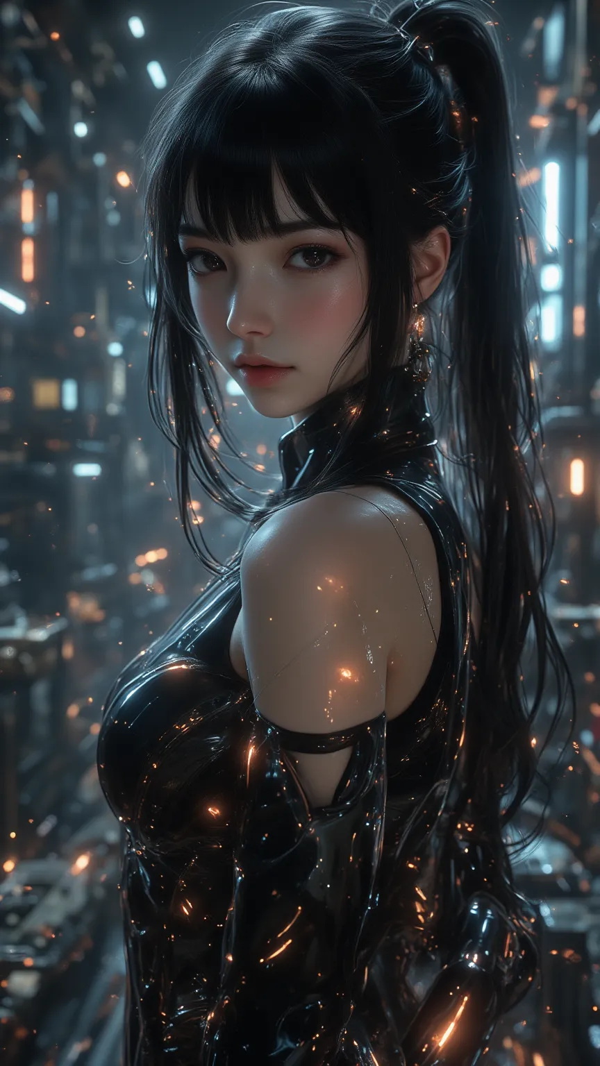 ((best quality)), ((masterpiece)), (detailed), perfect face of cyberpunk mecha japanese girl, young, pure, pale, face blush, shi...