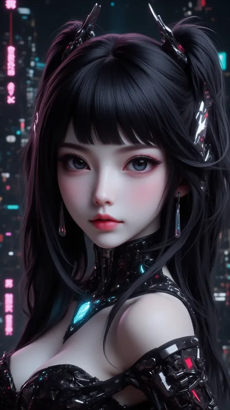 ((best quality)), ((masterpiece)), (detailed), perfect face of cyberpunk mecha japanese girl, young, pure, pale, face blush, shi...