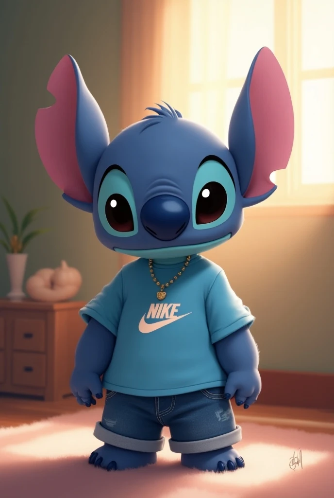 Stitch With Nike Blue Blouse and Shorts Jean I Miss You 