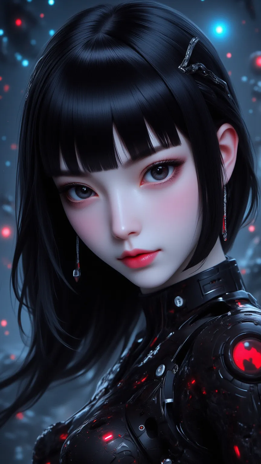 ((best quality)), ((masterpiece)), (detailed), perfect face of cyberpunk mecha japanese girl, young, pure, pale, face blush, shi...