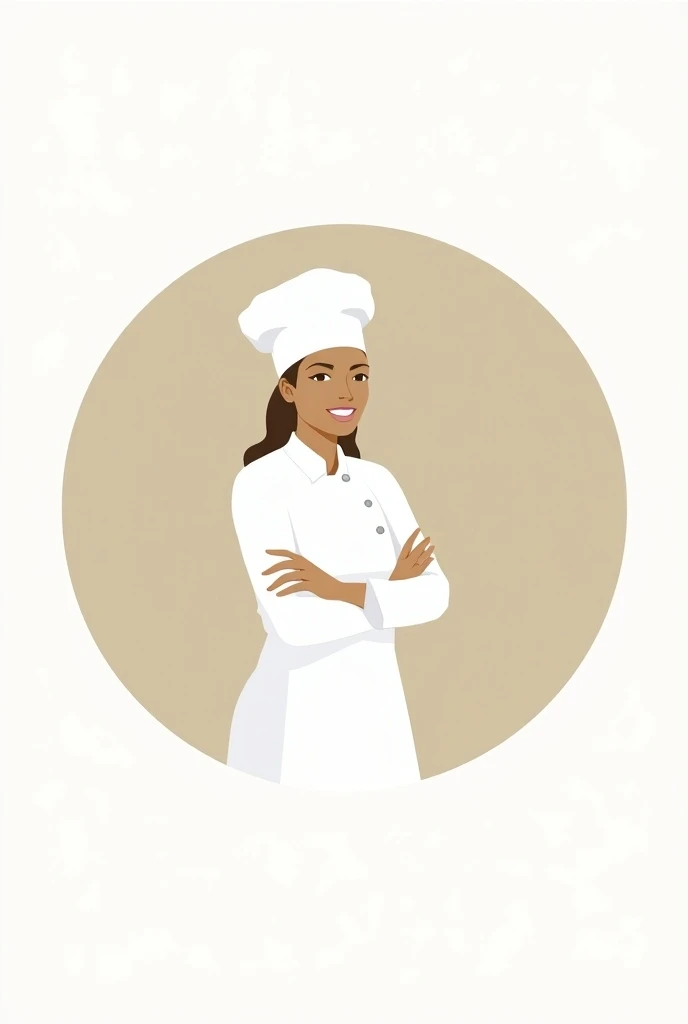 Create a circular logo using the image of a white female chef with the name Pirao Pastel e Caldo da Mila 