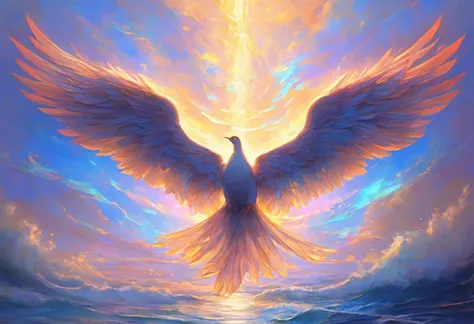 an amazing masterpiece painting of a set of wings stretched out surrounding the text "too much love ?" , dynamic lighting, fine ...