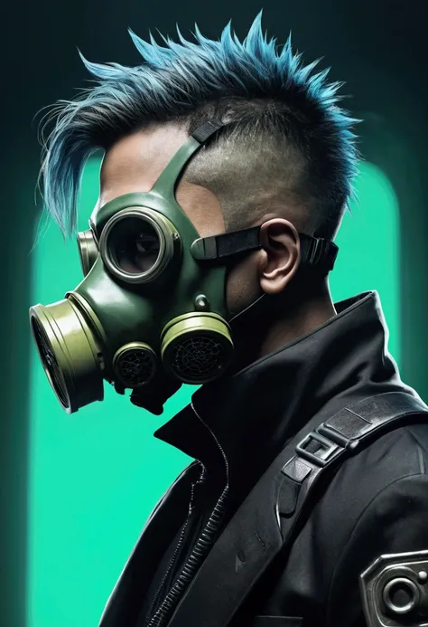 Cyber punk anime-style image of a man wearing a gas mask , profile picture