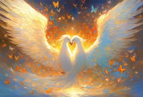 An amazing masterpiece painting of a set of wings stretched out surrounding the text "Too Much Love ?" , dynamic lighting, fine detail, best quality.