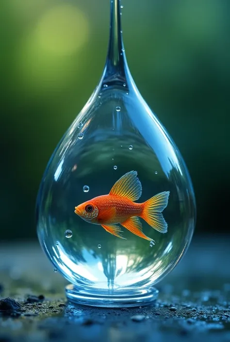 Water drop with a fish inside 