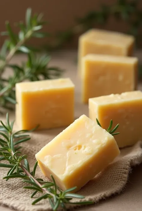 Can you create an image of natural olive soaps, romero,