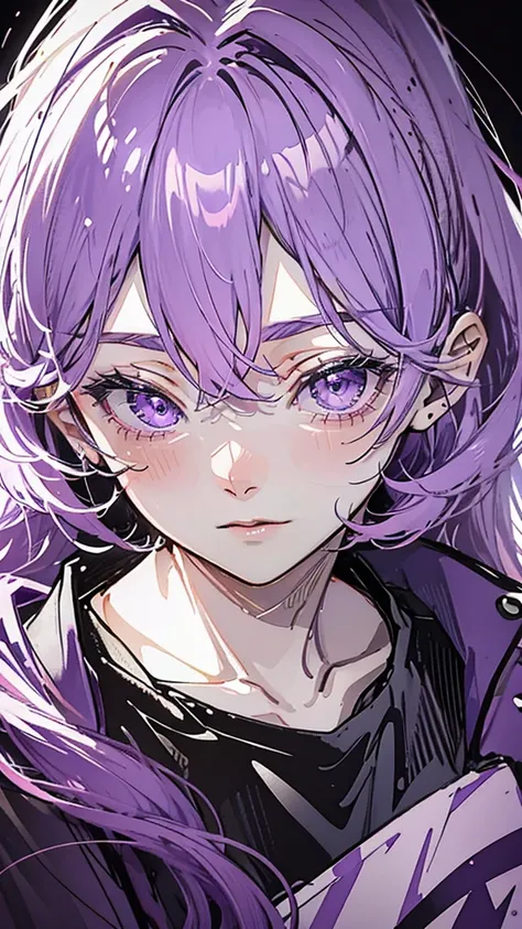 In anime girls、purple-pink hair and violet-magenta eyes、Face close-up
