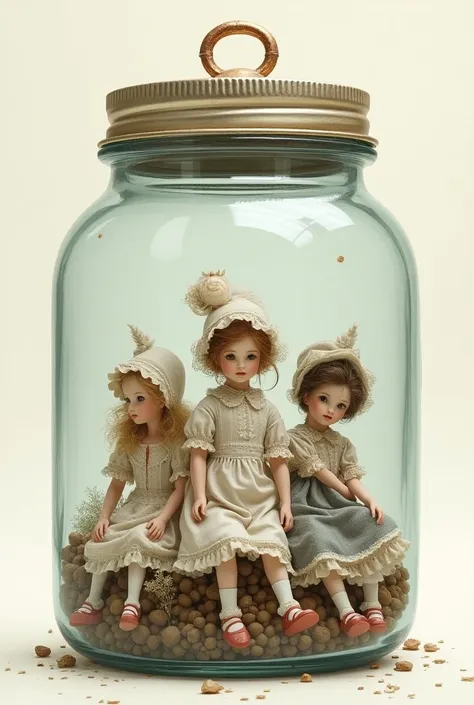  create for me a drawing of a very thick glass jar and inside it there can be little dolls, But focus on the glass being thick on the sides  