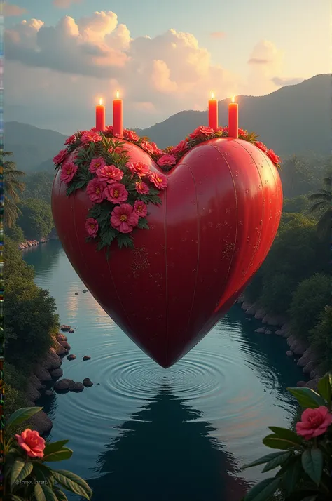 2.  A heart navigating the Magdalena River :  Instead of a boat ,  draw a giant heart that navigates the river ,  with candles made of love letters and flowers growing on its cover ,  symbolizing the emotional journey of their relationship .