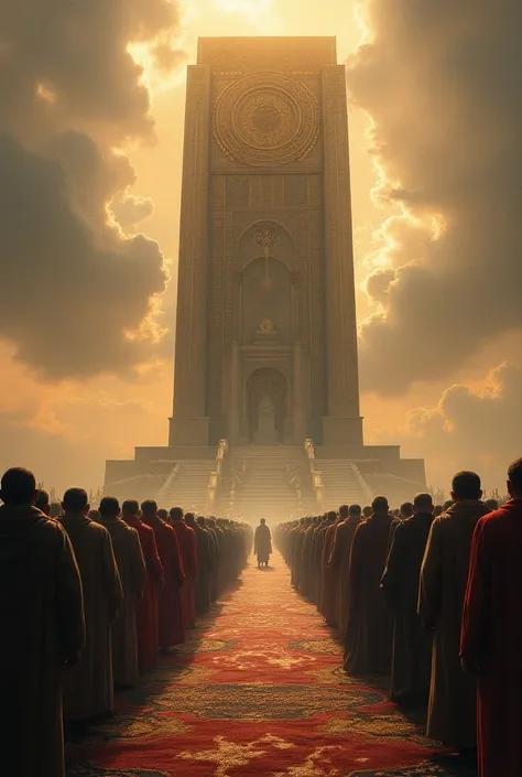 People walking to eternal judgment , And in the image there is a giant throne according to the Ultra HD Bible, Super detail, quality, tall details, 