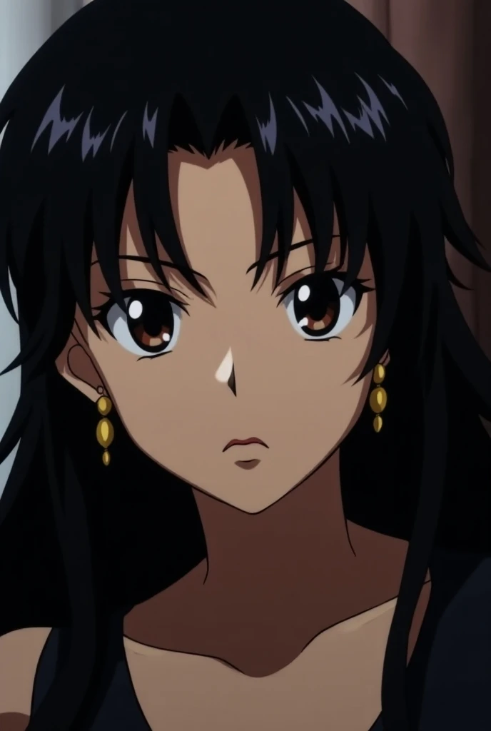 Jojo Bizarre Adventure screen cap girl with black hair with brown dark eyes and earrings