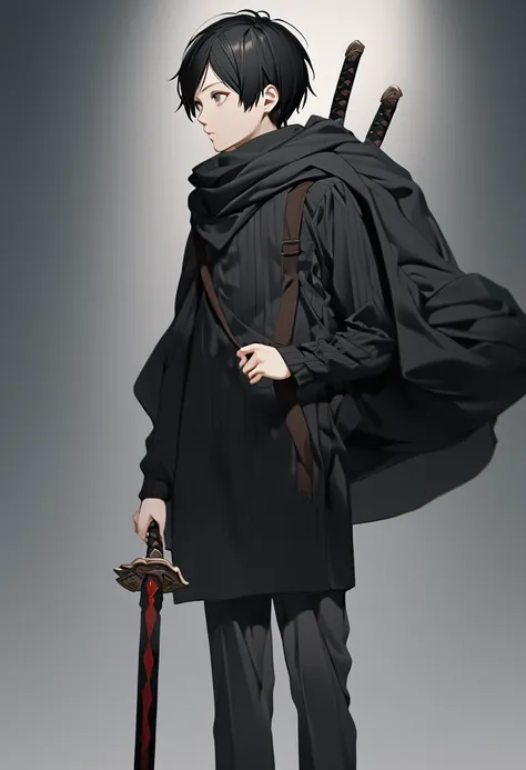 In terms of appearance, Kirito would be a tall, thin young man with black hair and gray eyes. He would wear black clothes and a long sword slung over his back, 8k high definition