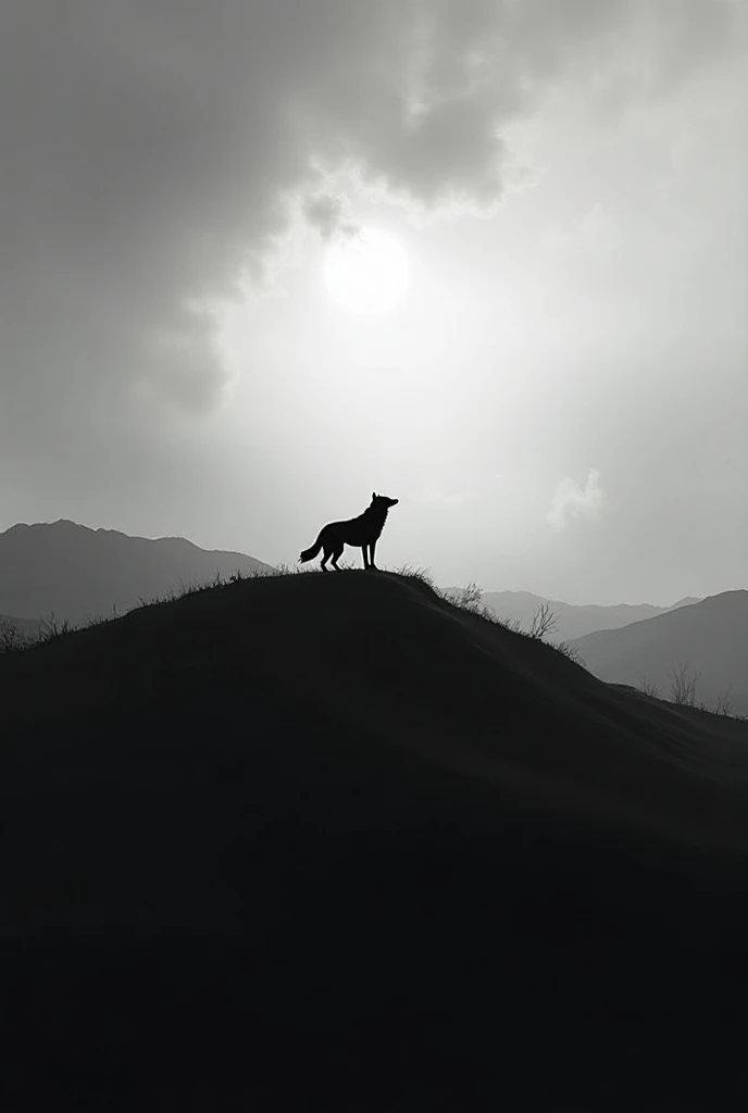 I want a black and white landscape , with a wolf on a hill and I would like to have the feeling of something that never comes back, but that made me feel good at the time  