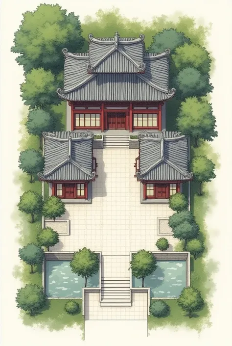 Create a layout plan of a Chinese house that looks in 2D