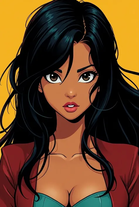 Woman in comic book black hair cartoon style long
