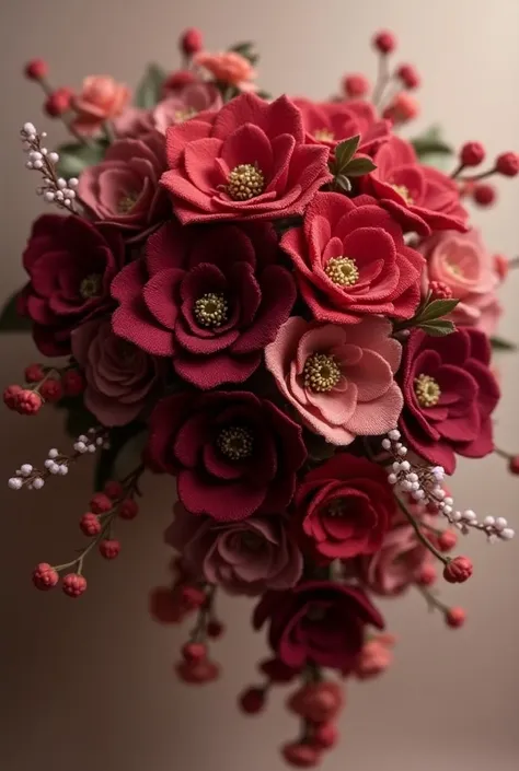 Generate a chenille flower bouquet which include burgundy, gold, dusty rose