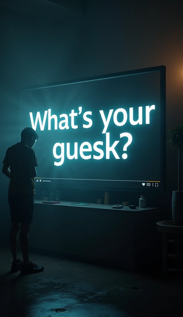 Text saying "Whats your guess?" with a comment section appearing on-screen, like a YouTube comment box. Suspense and shadowy atmosphere