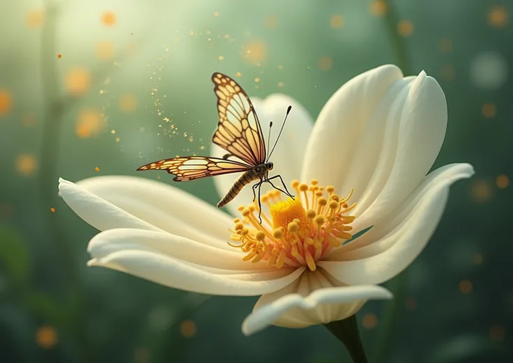 "A delicate flower petal morphs into a vibrant butterfly."