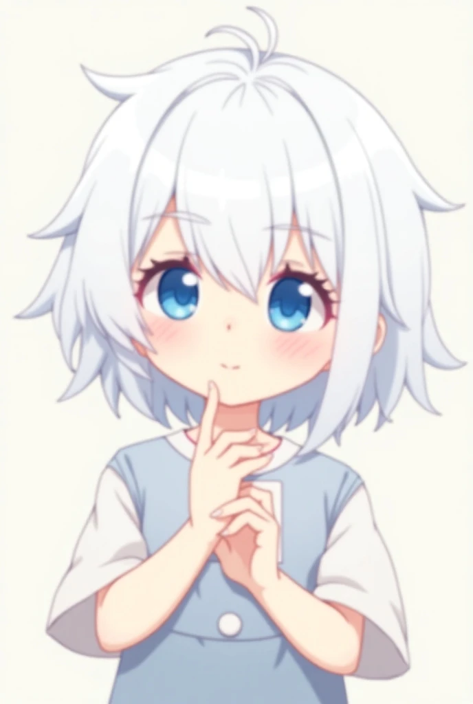 Make an anime character with white hair and blue eyes,simple and cute