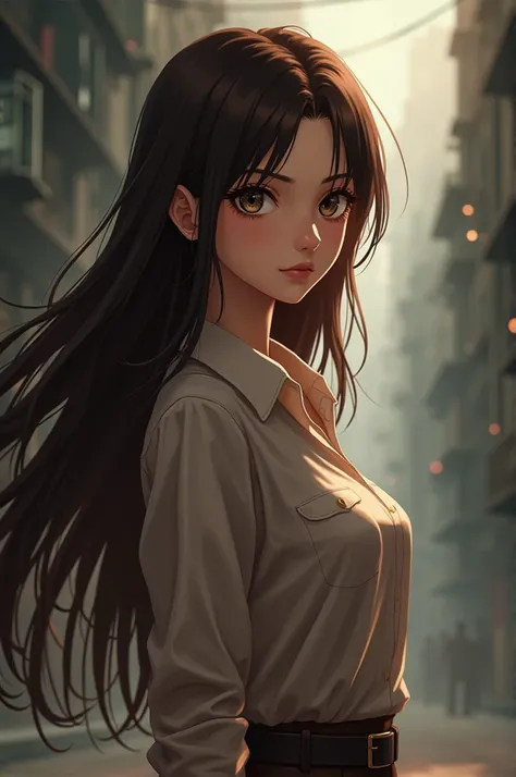 Anime cute beautiful girl brown long hair attack on titan style skinny 