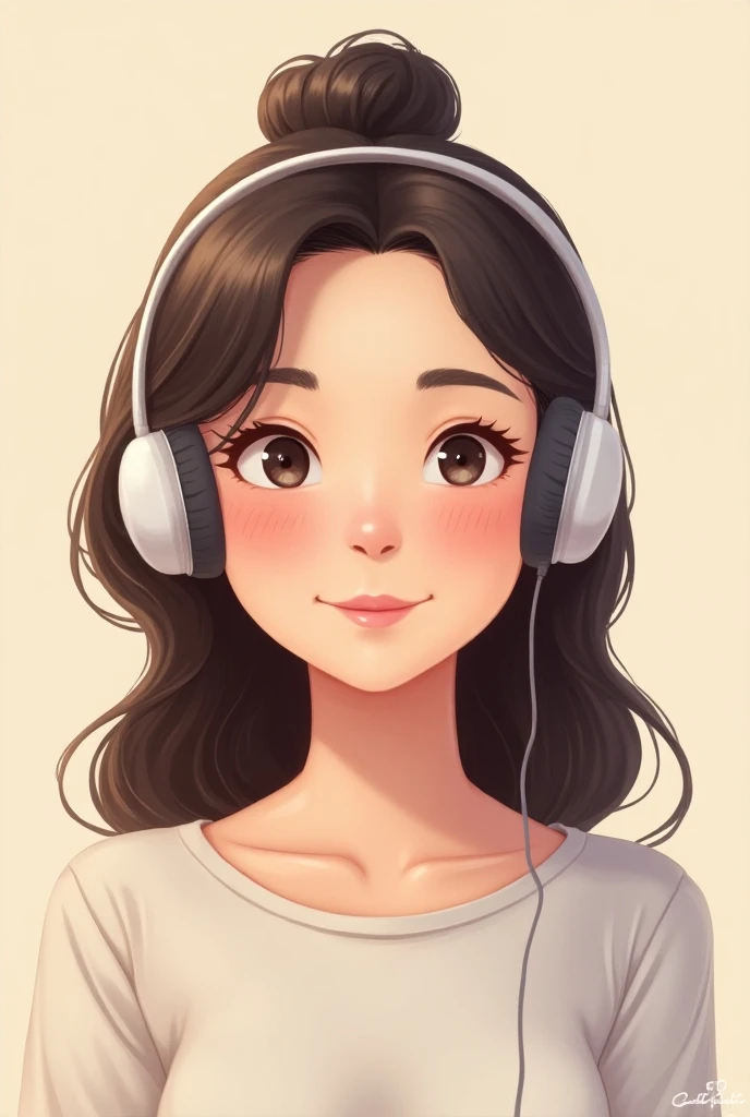 design, Young woman wearing a headphone,  a bit chubby