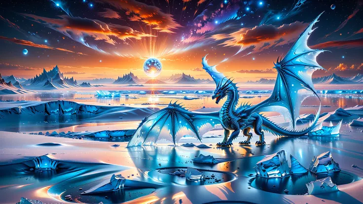 A Masterpiece In 32K Resolution, Supreme Quality, Super Detail, Official Art, Very High-Resolution 32K Wallpaper, Beautiful And Aesthetic, Ultra-Detailed Features, Awe-Inspiring Detail. Set On The Ice Plains Of A Distant Planet, Massive Frozen Fields Stret...