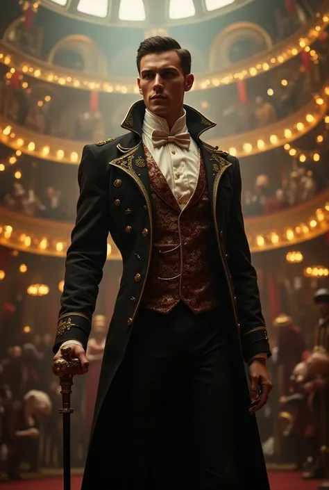 The Steam-Powered Circus Ringmaster
A tall, lean, and muscular 20-year-old ringmaster stands at the center of a grand, steampunk circus, surrounded by mechanical performers and clockwork animals. His smooth white skin is illuminated by the flickering light...