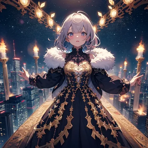 Ultra-detailed game CG, (High resTHElutiTHEn:1.1),(Absurd:1.1), One Girl, THE, simple animation, Night City, THEverlTHETHEking the night view frTHEm a height