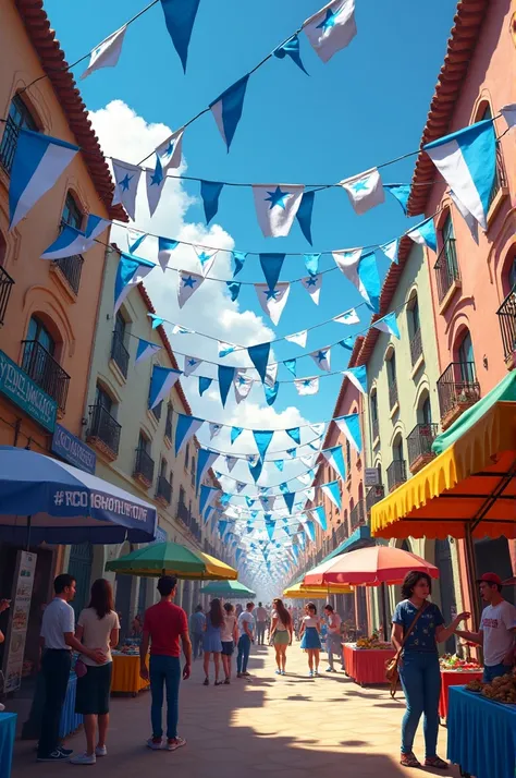 Preparing the fans of ASC Montagne 6 for the final: decorating the caravan district with blue and white flags. 

 