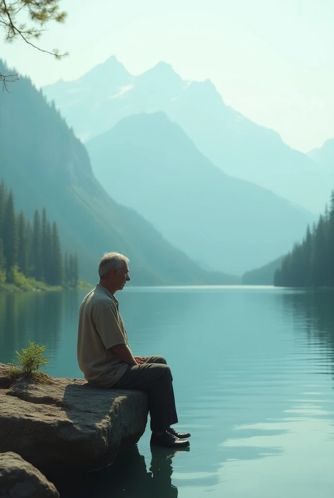 Man sitting on the edge of Lake Eblina
