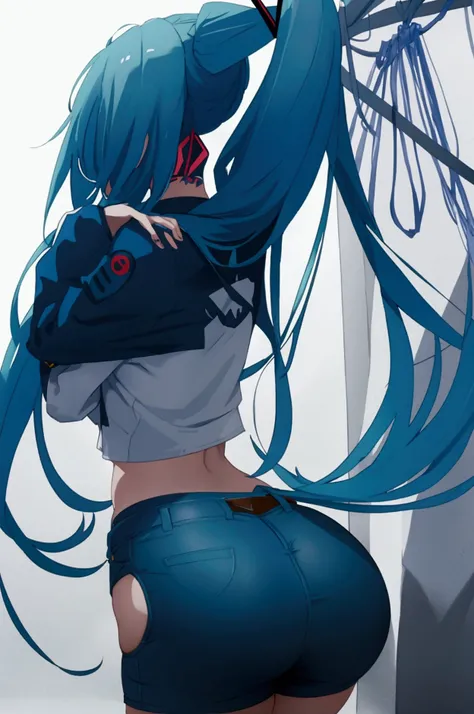 Character Miku blue hair with an unimaginably big ass with tight pants 