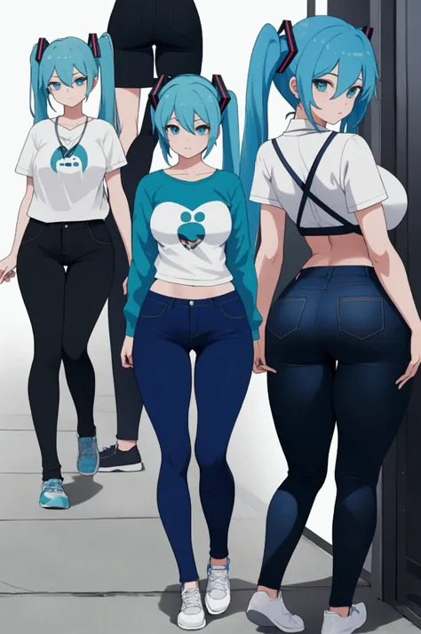 Character Miku blue hair with an unimaginably big ass with tight pants 