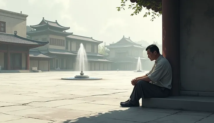 I get a middle-aged Asian man sitting near the image in the right corner in an empty square with a sad face