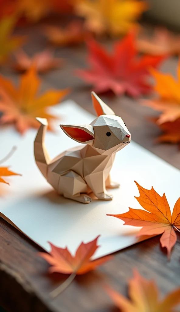 A craft on a sheet of paper with autumn leaves.