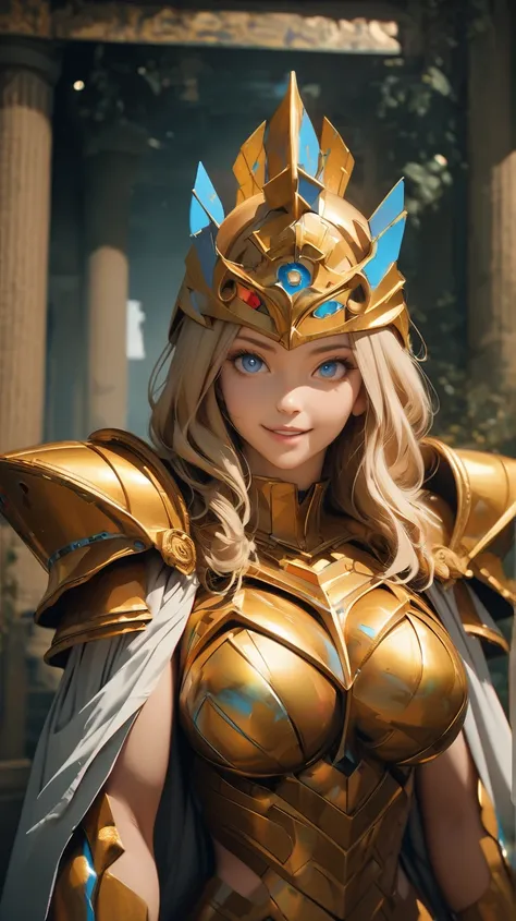  Virgo armor based on the Japanese anime Saint Seiya, shoulder_  armor decoration  , Tiara as a helmet,   (  masterpiece:1.0), (   Better quality :1.0), ( ultra high resolution :1.0) ,(8k resolution:1.0), (realistic:1.0), (ultra detailed1:0),(raw photo:1.0...