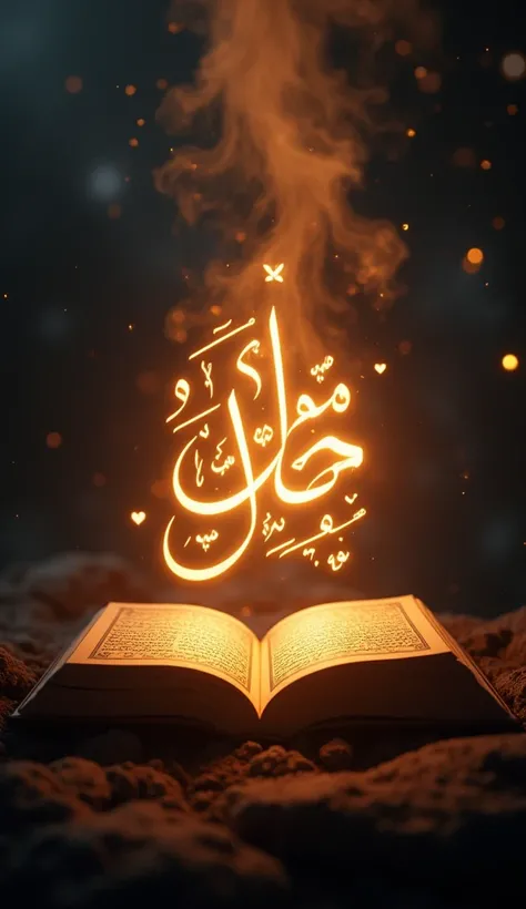 A glowing verse from the Quran (QS. Adz-Dzariyat: 47) written in elegant Arabic calligraphy, floating gently in the air with soft golden light emanating from it. The background is dark, with subtle hints of a nebula in the far distance, symbolizing the con...