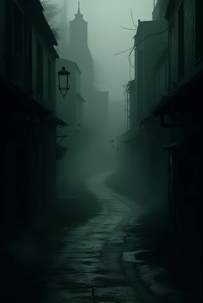 A street that curves endlessly, gloomy and dark, full of ghostly shadows. 