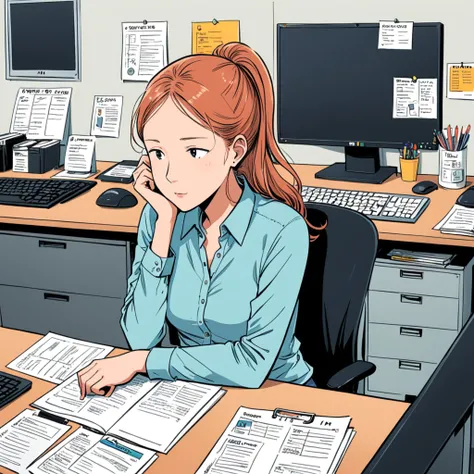 1 Girl， Overtime in the office，，Jean Julian (Jean Jullien) style，The cutest， 极简style