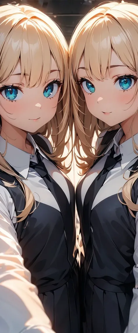 (high quality, 8k, 4K, High Contrast, masterpiece:1.2, 最high quality, Best aesthetics), 1 Female, JK, (Real skin texture:1.3), (Film Grain:1.3), (Selfie angle, High angle), One girl,(similar identical twins:1.8),(side by side:1.4),
All the girls have the e...