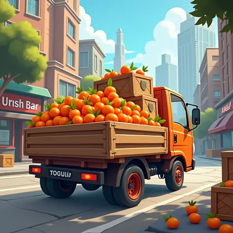 Delivery truck, 3d, oranges