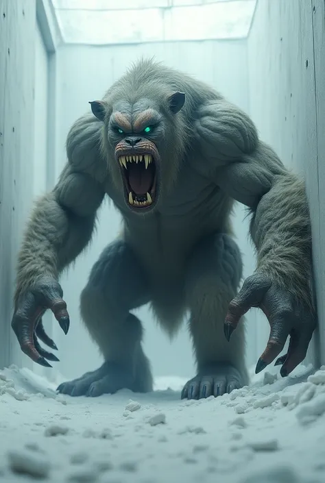 The Himalayan monster in a zoo enclosed in white
