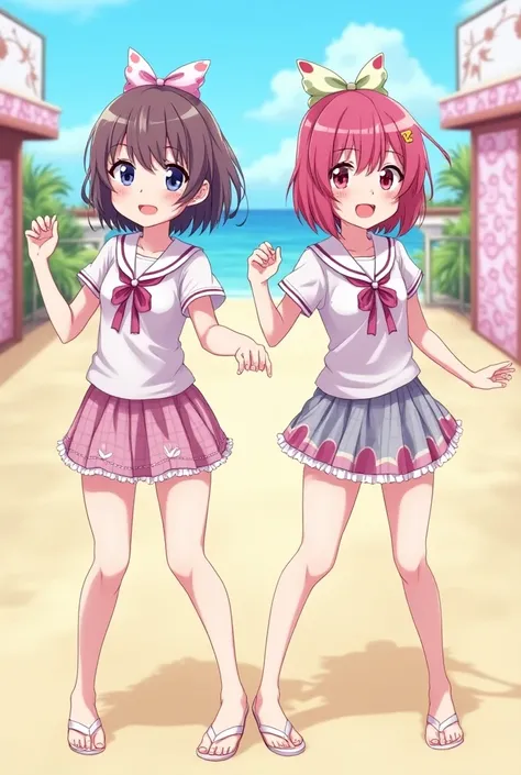  anime twin girl elementary school idol　The upper body is a sailor suit and the lower body is a swimsuit 