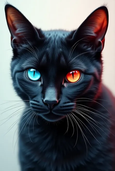 Cat print with eye one eye in blue and red 