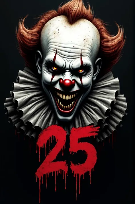 Create a logo that says promotion 25 with the image of a horror clown
