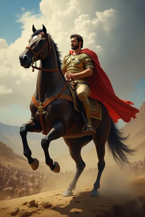  Alexander the Great glorious and victorious.  Riding his horse , conquering nations . 