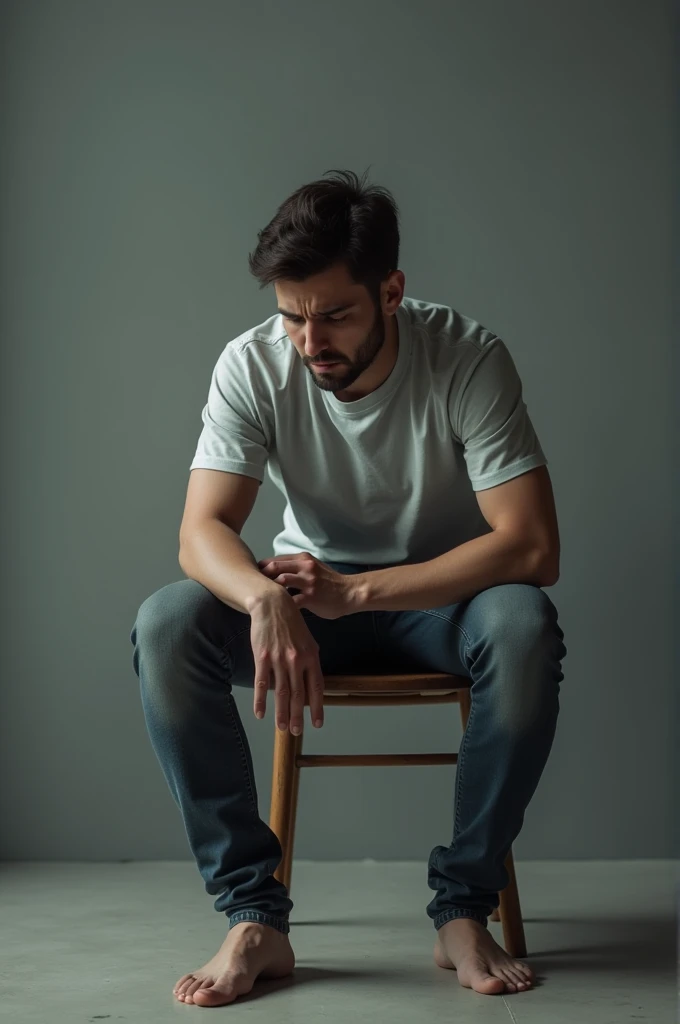 young man sit on chair with knee pain