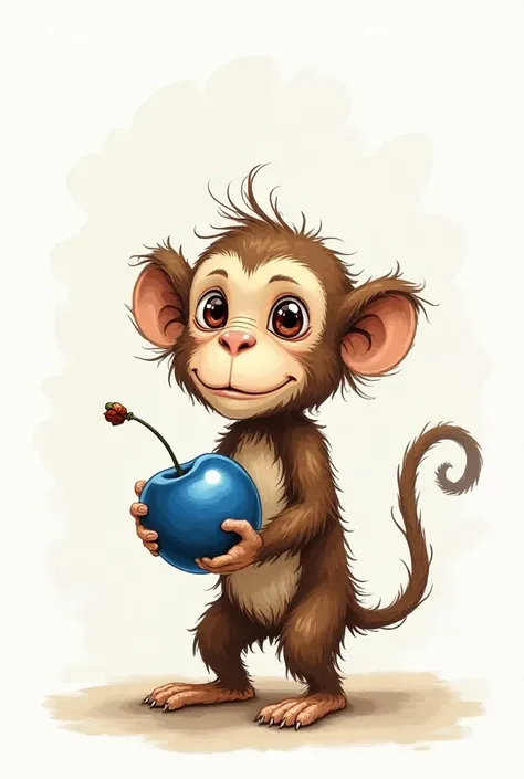 Monkey print holding blue cherry fruit drawing